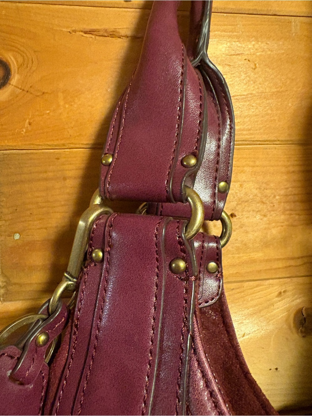 Tignanello Burgundy Leather Shoulder Bag with Woven Trim - Picture 6 of 11